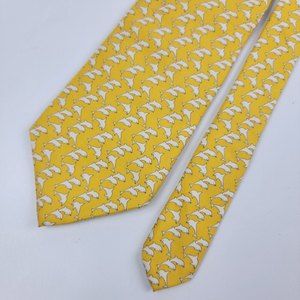 Brooks Brothers Mens Neck Tie Dolphins White on Yellow 61"x4" Nature Animals EUC